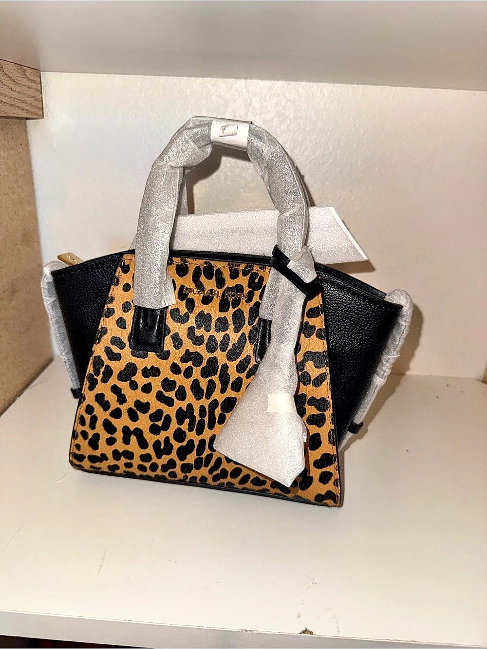 Mini Michael Kors Carson Small Leopard Print Calf Hair Satchel